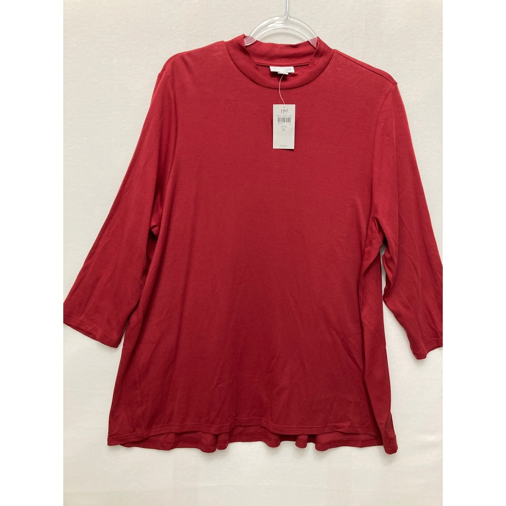 New J. Jill Mock Neck Top XL Red Sepia 3/4 Sleeve Cotton Ultra Soft Stretch
